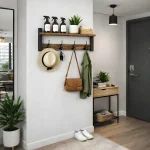 KEY HOLDER, RUSTIC WOOD COAT HANGER , TOP SHELF WITH 5 HOOKS - Image 5