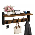 KEY HOLDER, RUSTIC WOOD COAT HANGER , TOP SHELF WITH 5 HOOKS - Image 4