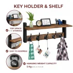 KEY HOLDER, RUSTIC WOOD COAT HANGER , TOP SHELF WITH 5 HOOKS