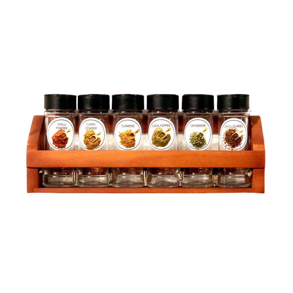 WOODEN SPICE RACK WALL MOUNTED