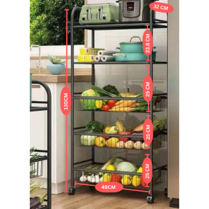 5 tier basket storage microwave trolley cart kitchen storage rack