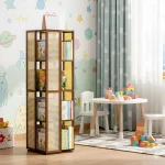 BAMBOO ROTATABLE BOOK RACK - 4 TIER BOOKCASE WITH TOP STORAGE SPACE
