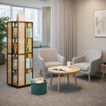 BAMBOO ROTATABLE BOOK RACK - 4 TIER BOOKCASE WITH TOP STORAGE SPACE - Image 5