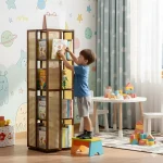 BAMBOO ROTATABLE BOOK RACK - 4 TIER BOOKCASE WITH TOP STORAGE SPACE - Image 4