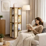 BAMBOO ROTATABLE BOOK RACK - 4 TIER BOOKCASE WITH TOP STORAGE SPACE - Image 3