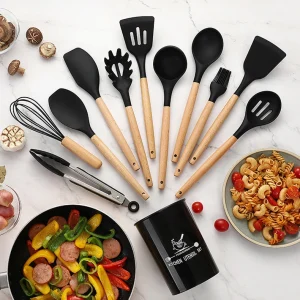 Black silicone spatula spoon set