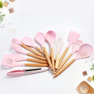 Pink spoon spatula spoon set