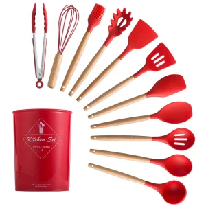 Red spoon spatula spoon set