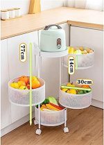 4 LAYER REVOLVING MULTI PURPOSE CART, OVAL SHAPE 4 TIER TROLLEY, WHITE COLOUR