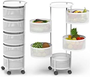 5 LAYER REVOLVING MULTI PURPOSE CART, OVAL SHAPE 5 TIER TROLLEY, WHITE COLOUR