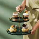 2 TIER EMERALD GREEN HIGH TEA CERAMIC STAND, DESERT STAND, CUPCAKE STAND