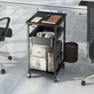 3 TIER CART FOR LIVING ROOM, OFFICE STORAGE RACKS, 3 LAYER TROLLEY WITH DUSTBIN