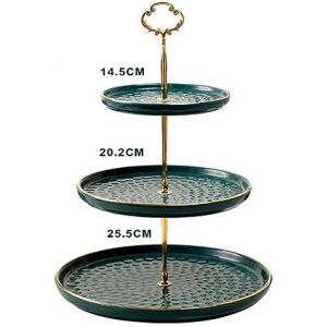 3 TIER EMERALD GREEN WHITE HIGH TEA CERAMIC STAND, DESERT STAND, CUPCAKE STAND