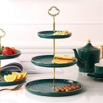 3 TIER EMERALD GREEN WHITE HIGH TEA CERAMIC STAND, DESERT STAND, CUPCAKE STAND