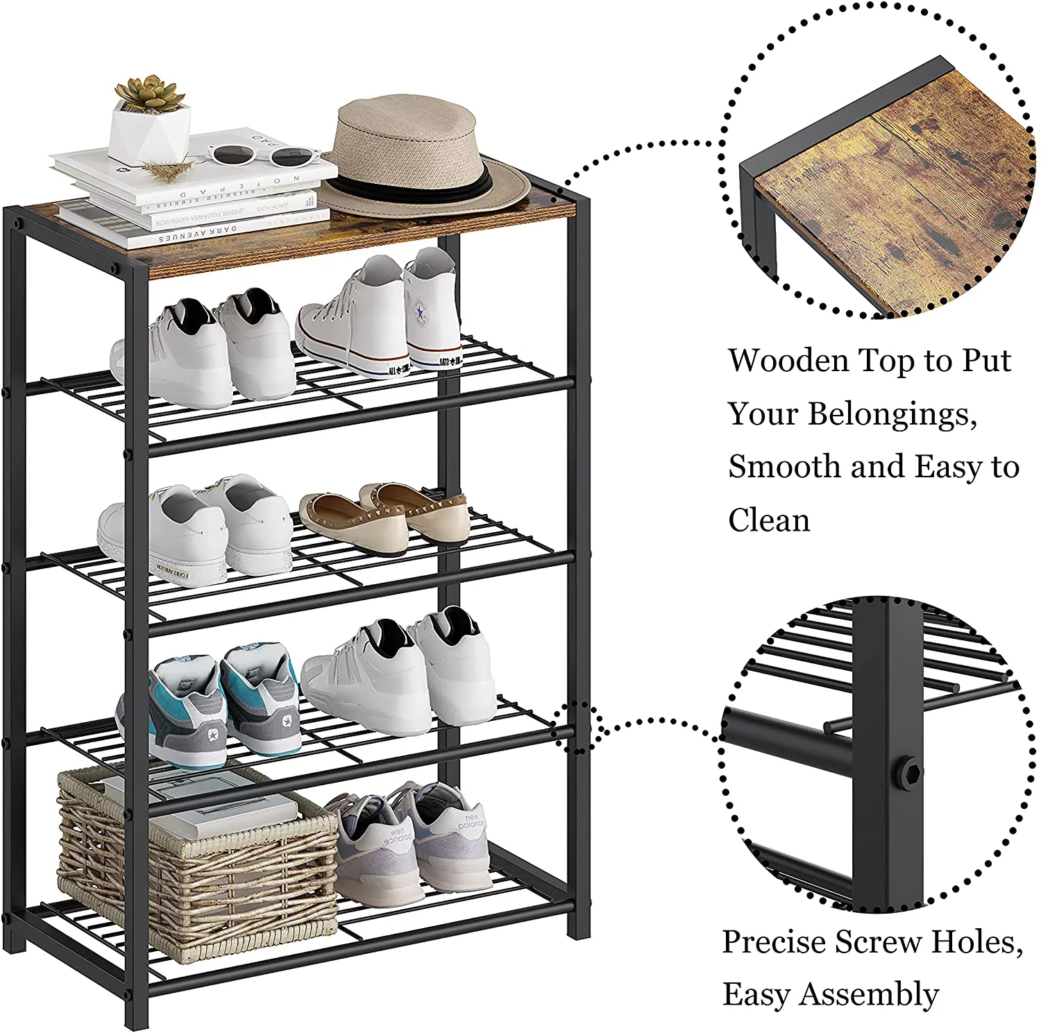 TIDY, 5-tier Metal Shoe Rack, very resistant and durable.