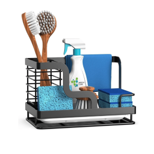 KITCHEN SINK CADDY ORGANIZER WITH WATER DRAIN TRAY, SPONGE, BRUSH RUG AND TOWEL HOLDER