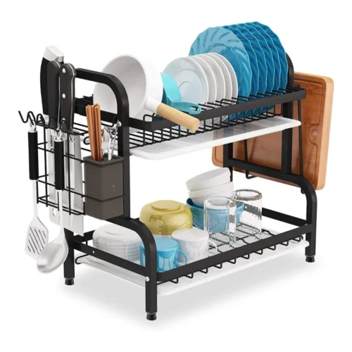 2 TIER DISH RACK, WITH UTENSIL HOLDER AND CUTTING BOARD HOLDER