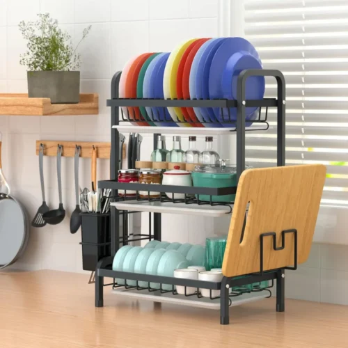 3 TIER DISH RACK, WITH UTENSIL HOLDER AND CUTTING BOARD HOLDER