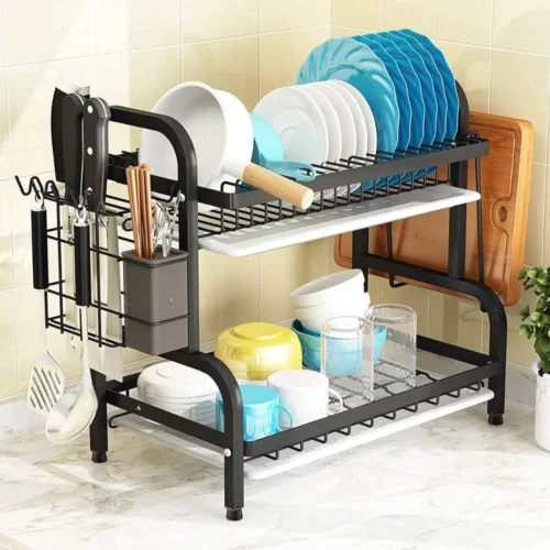 2 TIER DISH RACK, WITH UTENSIL HOLDER AND CUTTING BOARD HOLDER