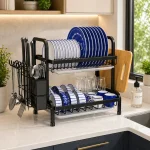 2 TIER DISH RACK, WITH UTENSIL HOLDER AND CUTTING BOARD HOLDER, KITCHEN COUNTERTOP