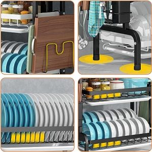 2 TIER STAINLESS STEEL DISH RACK, WITH UTENSIL HOLDER AND CUTTING BOARD HOLDER, KITCHEN COUNTERTOP