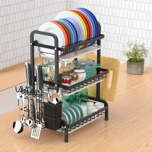 3 TIER DISH RACK, WITH UTENSIL HOLDER AND CUTTING BOARD HOLDER