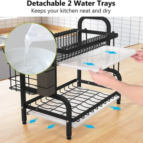 2 TIER DISH RACK, WITH UTENSIL HOLDER AND CUTTING BOARD HOLDER