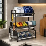3 TIER DISH RACK, WITH UTENSIL HOLDER AND CUTTING BOARD HOLDER, KITCHEN COUNTERTOP