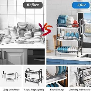 3 TIER STAINLESS STEEL DISH RACK, WITH UTENSIL HOLDER AND CUTTING BOARD HOLDER, KITCHEN COUNTERTOP