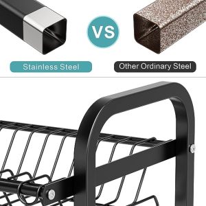 3 TIER STAINLESS STEEL DISH RACK, WITH UTENSIL HOLDER AND CUTTING BOARD HOLDER, KITCHEN COUNTERTOP