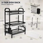 3 TIER DISH RACK, WITH UTENSIL HOLDER AND CUTTING BOARD HOLDER, KITCHEN COUNTERTOP - Image 2