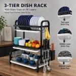 3 TIER DISH RACK, WITH UTENSIL HOLDER AND CUTTING BOARD HOLDER, KITCHEN COUNTERTOP - Image 7