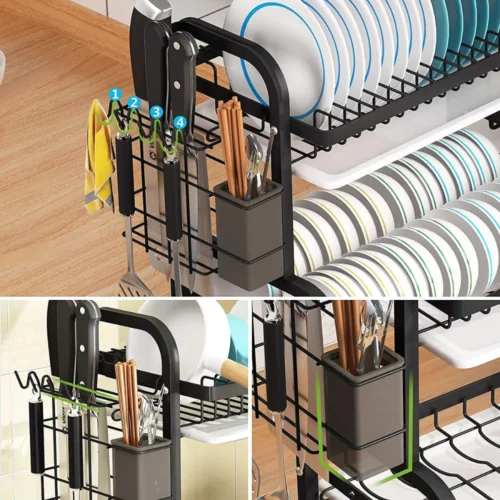 2 TIER DISH RACK, WITH UTENSIL HOLDER AND CUTTING BOARD HOLDER