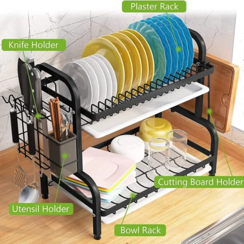 2 TIER DISH RACK, WITH UTENSIL HOLDER AND CUTTING BOARD HOLDER