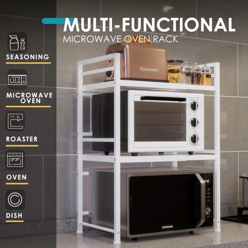 DOUBLE LAYER MICROWAVE OVEN RACK, ADJUSTABLE OVEN RACK, 2 TIER OVEN RACK, WHITE COLOUR