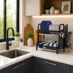 2 TIER DISH RACK, WITH UTENSIL HOLDER AND CUTTING BOARD HOLDER, KITCHEN COUNTERTOP - Image 3