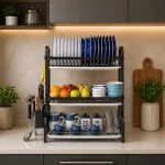 3 TIER DISH RACK, WITH UTENSIL HOLDER AND CUTTING BOARD HOLDER, KITCHEN COUNTERTOP - Image 4