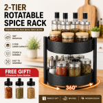 2 TIER TURNTABLE ROTATING SPICE RACK, STAINLESS STEEL RACK, FOR KITCHEN CUPBOARD AND COUNTERTOP