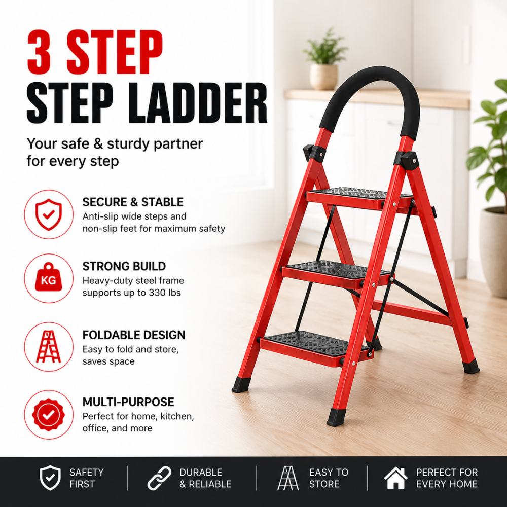 3-LAYER-MULTIFUNCTIONAL-LADDER-WITH-SAFETY-GUARD-HANDLE-NON-SLIP-FOOT-PAD-STEP-LADDER-9 3 LAYER MULTIFUNCTIONAL LADDER, WITH SAFETY GUARD HANDLE, NON SLIP FOOT PAD STEP LADDER - Image 1
