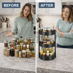 3 TIER TURNTABLE ROTATING SPICE RACK, STAINLESS STEEL RACK, FOR KITCHEN CUPBOARD AND COUNTERTOP - Image 4