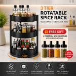 3 TIER TURNTABLE ROTATING SPICE RACK, STAINLESS STEEL RACK, FOR KITCHEN CUPBOARD AND COUNTERTOP