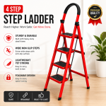 4 LAYER MULTIFUNCTIONAL LADDER, WITH SAFETY GUARD HANDLE, NON SLIP FOOT PAD STEP LADDER