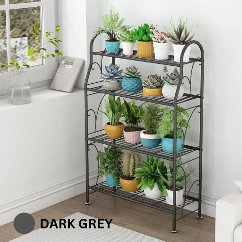 4 Tier Metal Plant Stand in Sri Lanka, 4 Tier Metal Plant Stand in Sri Lanka, indoor plant stand, balcony flower rack Sri Lanka, shoe rack stand, metal plant shelf, garden rack Sri Lanka, dark grey metal shelf