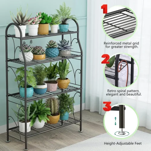 4 Tier Metal Plant Stand in Sri Lanka, 4 Tier Metal Plant Stand in Sri Lanka, indoor plant stand, balcony flower rack Sri Lanka, shoe rack stand, metal plant shelf, garden rack Sri Lanka, dark grey metal shelf