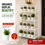 4 TIER METAL PLANT STAND – WHITE FLOWER DISPLAY RACK FOR INDOOR BALCONY, LIVING ROOM, OR SHOE STORAGE