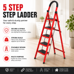 5 LAYER MULTIFUNCTIONAL LADDER, WITH SAFETY GUARD HANDLE, NON SLIP FOOT PAD STEP LADDER