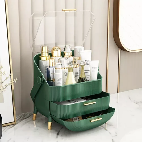 Spacious storage for cosmetic & bottles Crystal Clear top Easy Carrying Handle Cosmetic Organizer