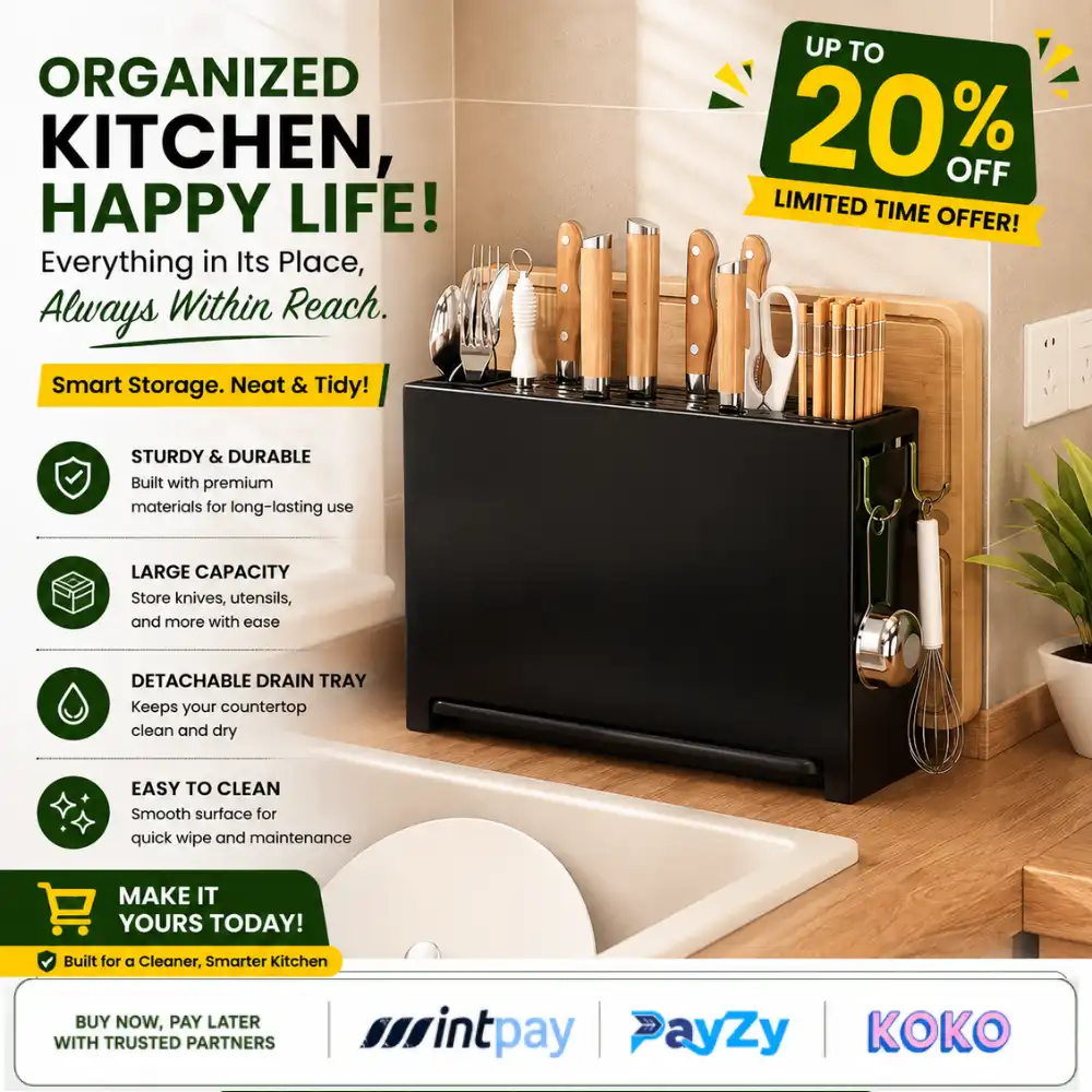 COUNTERTOP-KNIFE-HOLDER. STYLISH KITCHEN UTENSIL HOLDER, COUNTERTOP KITCHEN ORGANISER FOR KNIFE, SPOON, CUTTING BOARD HOLDER - Image 1