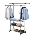 DOUBLE POLE CLOTH RACK | ADJUSTABLE CLOTHES HANGING & DRYING RACK - Image 3