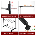 DOUBLE POLE CLOTH RACK | ADJUSTABLE CLOTHES HANGING & DRYING RACK - Image 4